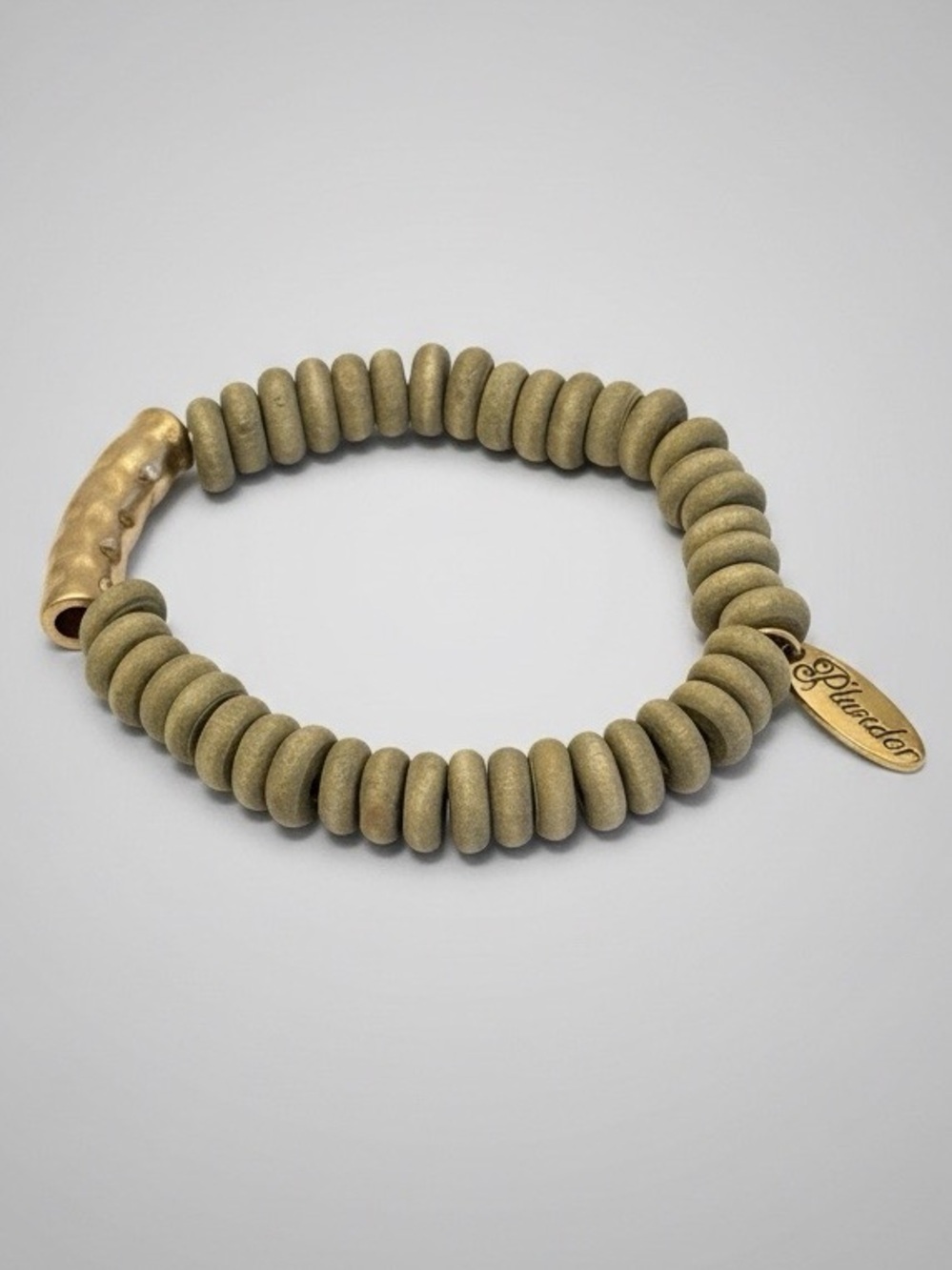 Plunder Olive Green Beaded Stretch Bracelet with Gold Accent - NWOT